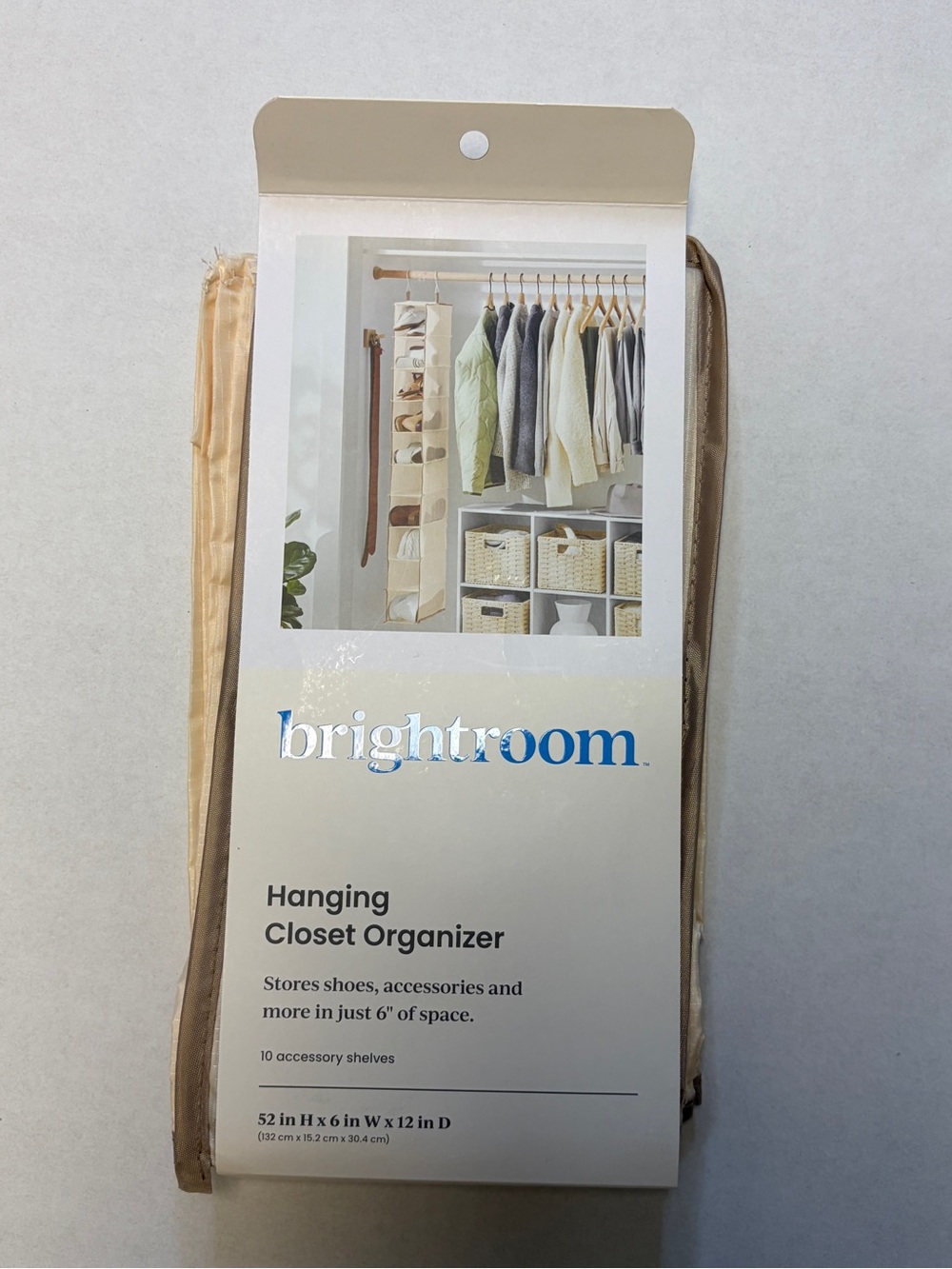 Brightroom Hanging Closet Organizer 10 Shelf Beige Shoe Storage 52” x 6” x 12”